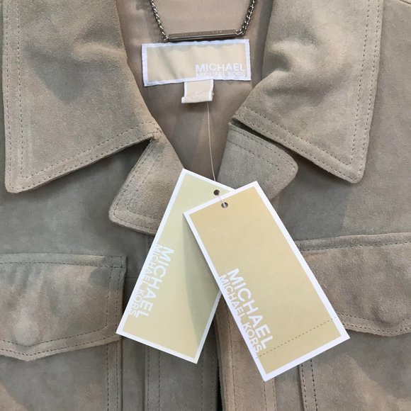 MICHAEL MICHAEL KORS Suede Leather Crop Jacket Khaki color Size M - Picture 6 of 10